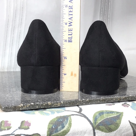 🪭 BESTON ‘Lily-2’ Black Faux Suede Embellished Point Toe Block Kitten Heel - Picture 3 of 10